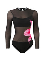 2026 Printed Mesh Swimsuit One Piece & Beach Dress Long Sleeves Swimwear Women Bathing Swimming Swim Suit Padded Beachwear