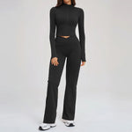 2PCS Yoga Set Gym Clothes Sportswear Seamless Women Fitness Long Sleeved Tracksuits Sports Workout Gym Flared Leggings Athletic