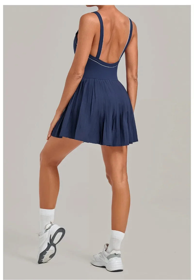 Women's Seamless Yoga Jumpsuit Sports Fitness Sleeveless Beautiful Back One-Piece Dress Workout Tennis Anti-exposure Jumpsuit
