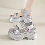 Silver Chunky Platform Sandals for Women Summer Wedge Heels Sport Sandals Woman Comfortable Thick Bottom Casual Sandles Female