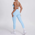 Women's Seamless Yoga Set Cross Back Sports Bra & High Waist Booty Lifting Yoga Leggings Gym Running Fitness Workout Outfit