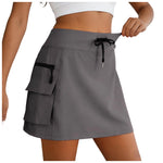 Women Cargo Skirts Drawstring Waist Quick Drying Mini Skirt With Pockets Hiking Golf Sports Tennis Skirt With Built In Shorts