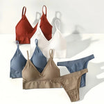 Women Seamless Bra Set Low Rise Brazilian Panties Wire Free Sports Bra Brassiere Sexy Lingerie Female Underwear Set