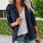 Women Jacket Long Sleeve Lapel Women Jackets Solid Color Coat Outerwear with Multiple Pockets