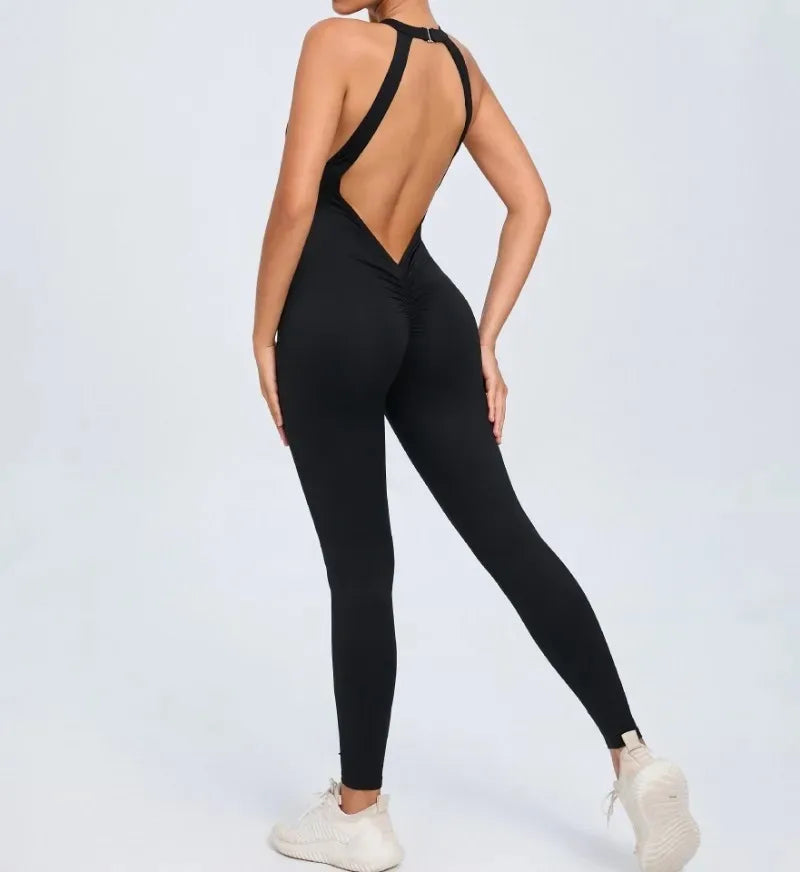 Seamless Yoga Jumpsuits Sports Fitness Peach Hip-lifting Backless Buckle One-Piece Training Gym Workout Tracksuits for Women