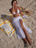 Sexy Black Mesh Long Skirt 3 Piece Bikini Set Women White Metal Ring Linked Push Up Bra Swimsuit Holiday Bathing Suits Swimwear