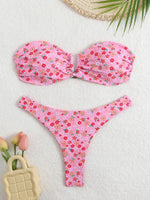 Floral Bandeau Thong Bikini 2025 Sexy Swimsuit Women Brazilian Swimwear Female Bathers Bathing Swimming Swim Suit Beachwear