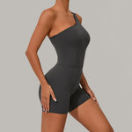 Summer One Shoulder Yoga Short Jumpsuit Women Sexy Cut Out Backless Scrunch Booty One Piece Suit Gym Workout Fitness Clothes