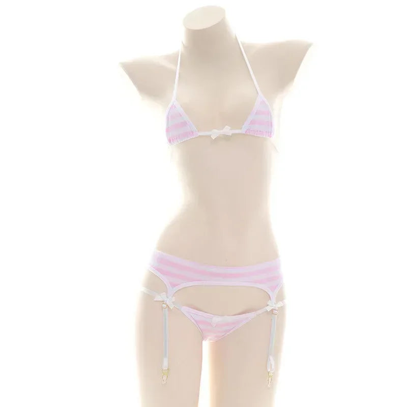 Sexy Lolita Kawaii Mini Bra Panties Set Triangle Micro Bikini Set Women Japanese Anime Bathing Suit Highcut Swimwear