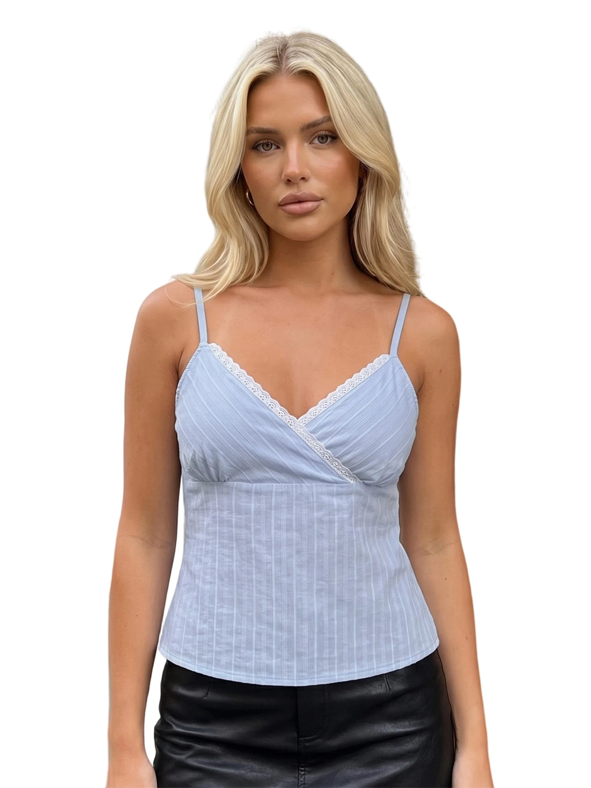 Women Camisole Solid Color Sleeveless Tops V-neck Lace Trim Slim Fit Summer Vest for Party Club