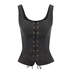 Women Vest Lace-up Strap Renaissance Vinatge Square Neck Sleeveless Medieval Slim Fit Halloween Cosplay Performance Top