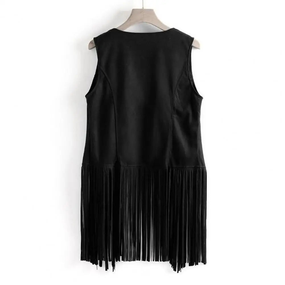 Open Front Tassel Cardigan Women's Fringe Vest Retro Sleeveless Jacket Cowgirl Western Outfits Outerwear