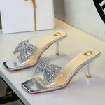 BIGTREE New Crystal Slippers Shoes Women Fine High Heels Transparent Sandals Female Slippers Sexy Outside Beaded Beach Shoes