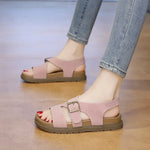 Women Sandals Summer New Solid Color Open Toe Flat Casual Slippers Buckle Fashion Outdoors Beach Sandals Sandalias De Mujer