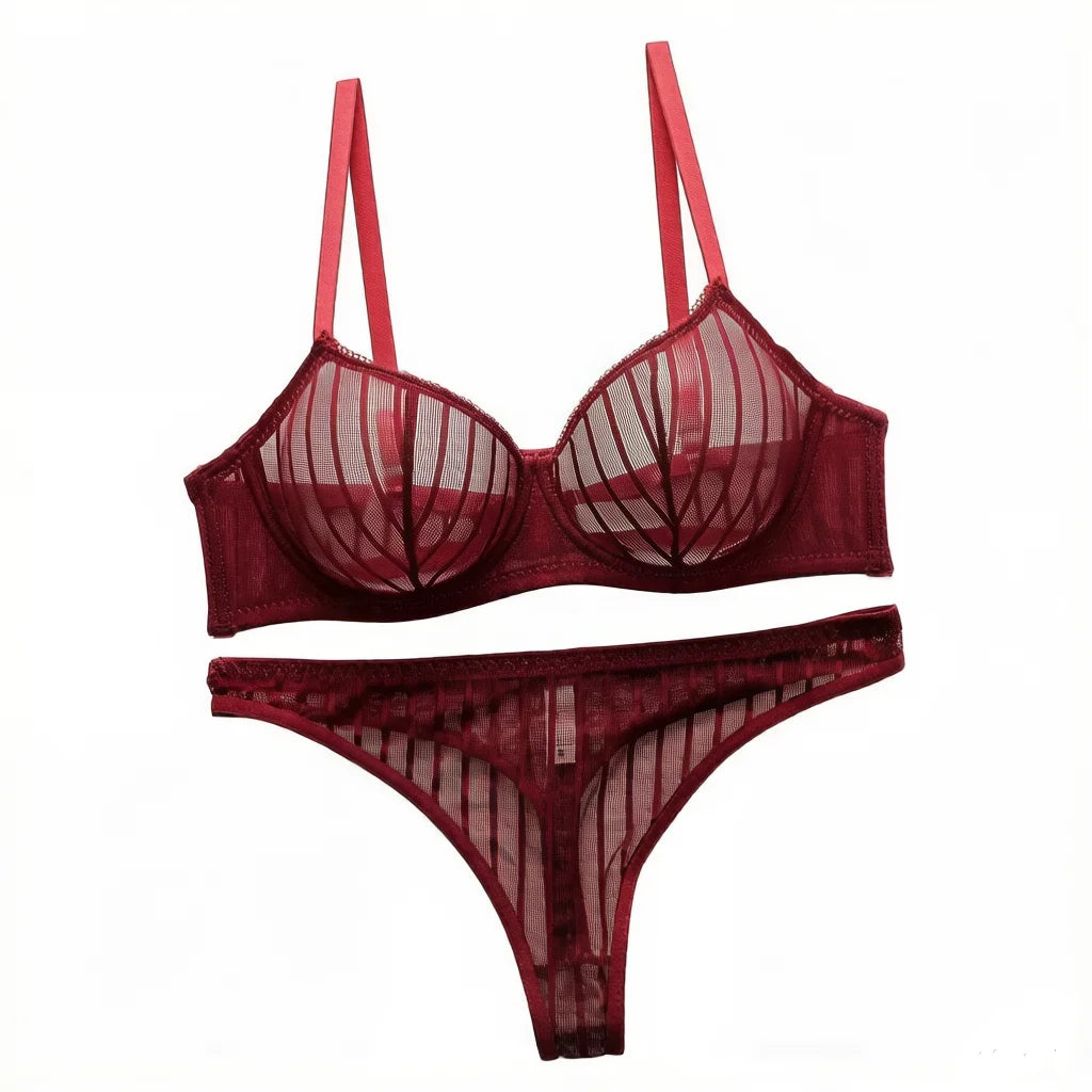 New Fashion Red lace set pretty Underwire setParty is eye-catching lingerie Set stripe solid color Women set MR2864