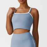 Women's Seamless Yoga Vest - Fake Two-Piece with Backless Removable Padded Sports Bra Stretchy Running Fitness Tank Top