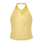 Women Summer Halter Neck Vest Sleeveless Open Back Solid Color Satin Tank Tops