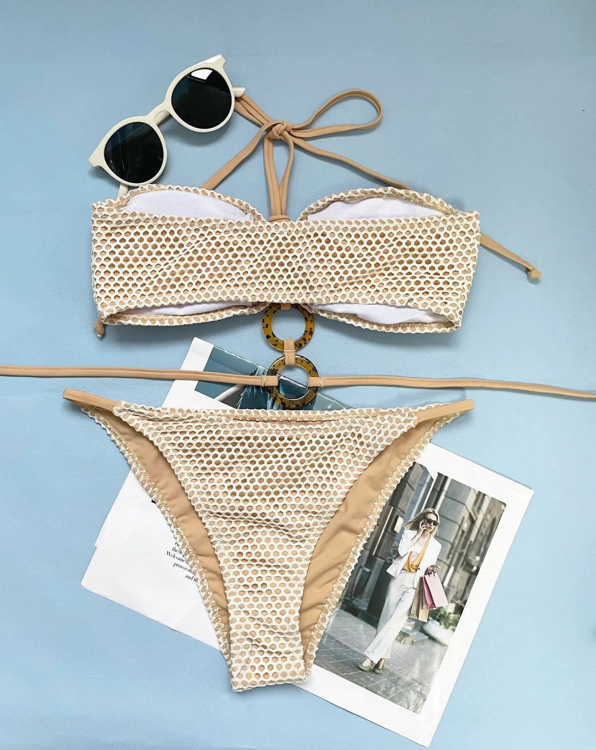 DEKA Women Triangle Bikini Set New Push Up Lace-Up Mini Micro Sexy Fishnet Swimsuit Halter Bandage Swimwear Bathing Suit