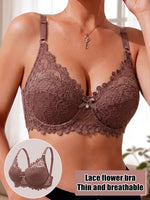 Women Floral Lace Push Up Bra Thin Breathable Full Coverage Brassiere Elegant Mesh Lace Lift Support Underwire Sexy Lingerie