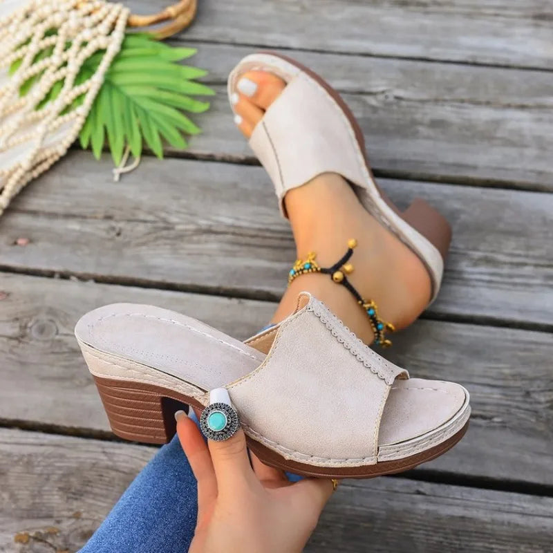 New Round Headed Sexy Elegant Comfortable Casual Slippers Fashionable Fish Mouth Temperament High-heeled
