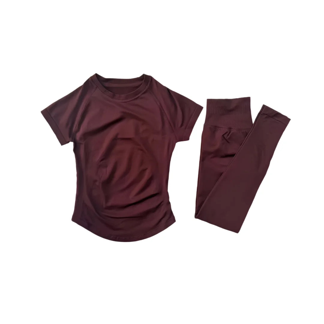 2 Piece Women Solid Color Set Summer Casual Short Sleeve T-Shirt High Waist Long Pants Soft Breathable Tracksuit Daily Outfit