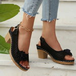 Fashion Flowers High Heels Sandals Women Back Strap Hollow Out Summer Sandles Woman 2025 Plus Size Thick Heeled Sandalias Mujer