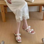 Bow Women Slippers High Heeled Sandals Shoes Square Toe Elegant 2026 Summer Trend Toe Dress Party