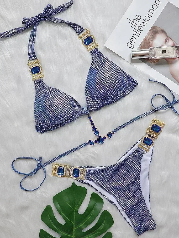 Halter Crystal Rhinestone Diamond Bikini 2026 Female Swimsuit Women Swimwear Two Pieces Bikini set Brazilian Bathing Suit Swim