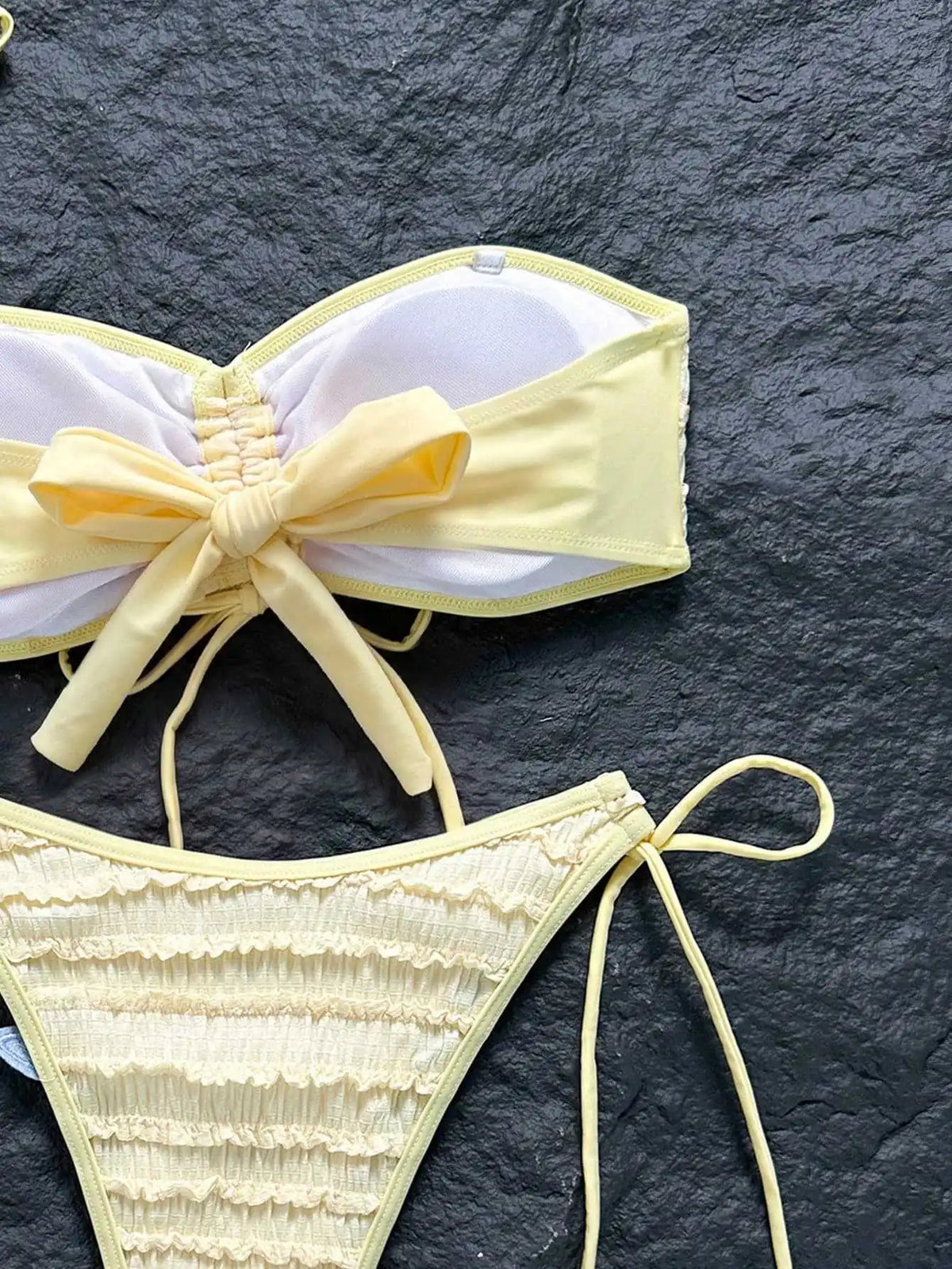 Sexy Yellow Starfish Bikini Set 2026 Women Bandeau Pleate Push Up Bra Drawstring Side Thong Swimsuit Beach Bathing Suit Swimwear