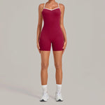 New Tight One-piece Yoga Suit Women Color Contrast Splicing Hollow Back Cross Sports Jumpsuit Outwear Slimming Fitness Bodysuits