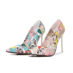 Women Heels Graffiti Colorful Bridal Shoes Women Pumps Sexy High Heels Pointed Toe Party Wedding Shoes Stiletto Plus Size 35-46