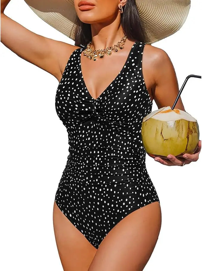 S - XXL Twist Front V Neck One Piece Swimsuit Women Swimwear Female Slim Monokini Backless Bathing Suit Swim Beachwear Bodysuit