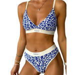 Women V-neck Bra And Panties Set Low Waist Panties Female Sexy Lingerie Set Leopard Print Cotton Bra Sport Underwear Set
