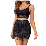 Womens Sparkly Sequin Tassel Skirt Latin Dance Performance Costume Clubwear Elastic Waistband Fringed Summer Short Skirts 2026