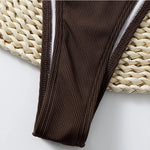 Sexy Ribbed Metal Rings High Cut Bikini Female Swimsuit Women Swimwear Two-pieces Bikini Set Micro Thong Bathing Suit Swim Lady
