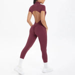 Women's Seamless Yoga Jumpsuits Sports Fitness Zipper Open Back Breathable One-Piece Bodysuits for Gym Running Fitness Workout