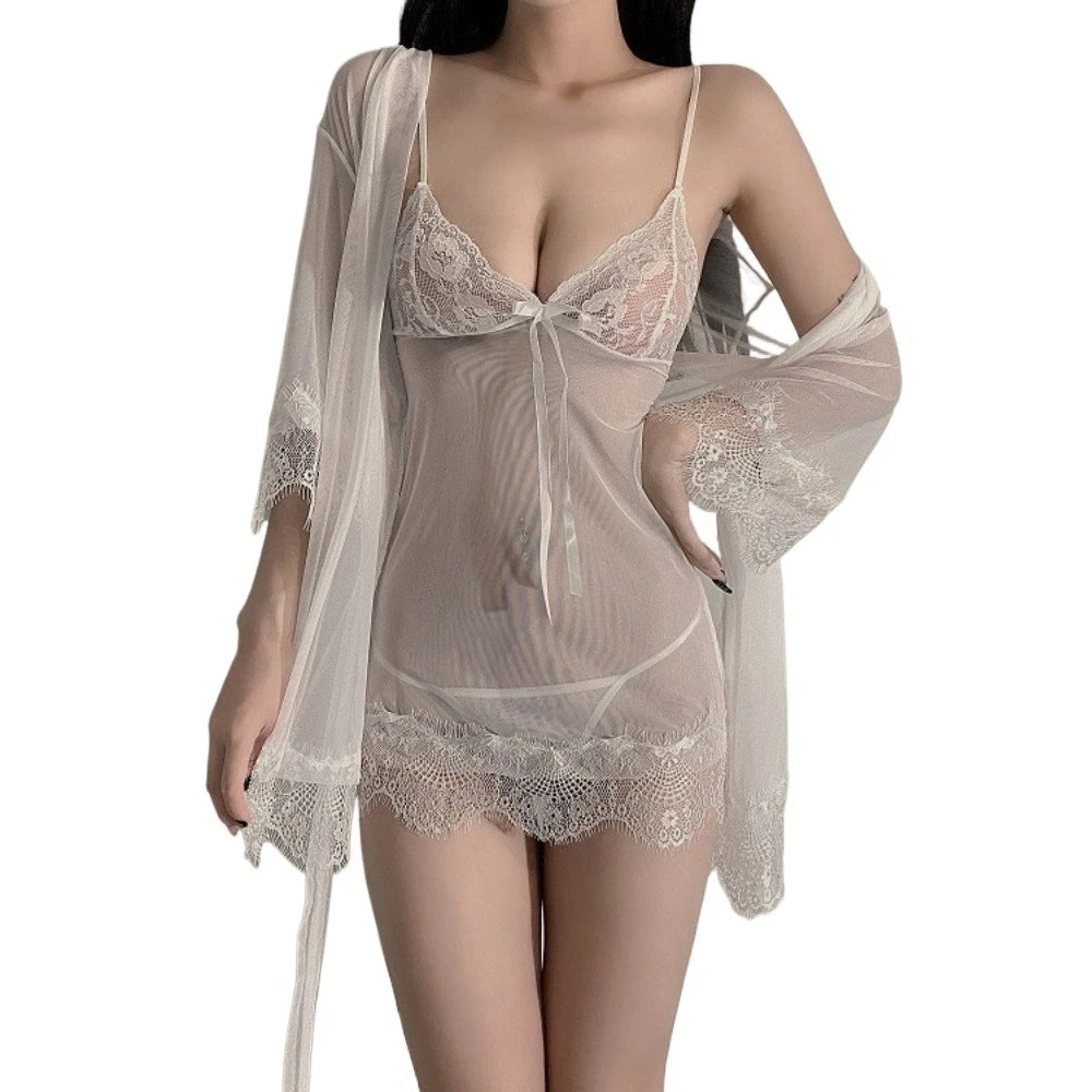 Suspender Underwear Front Open Lace-Up Dress Sexy Clothes For Women Lace Black Plus Size Nightgowns Open Lingerie Skirt Set
