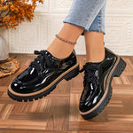 Ladies Office Oxford Shoes Fashion Lace Up Round Toe Platform Shoes Women British Style Patent Leather Student Shoes Woman 43
