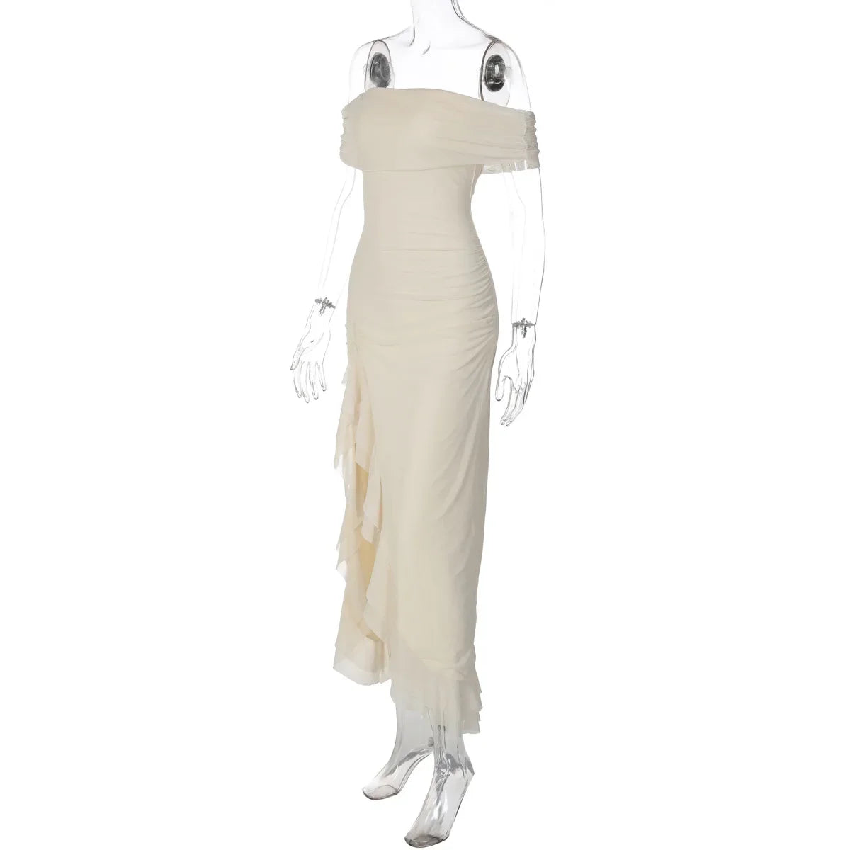 FDYOUI Elegant Slash Neck Ruffles High Slit Long Party Dresses for Women 2026 Summer Sleeveless Bodycon Evening Dress Lady Gowns
