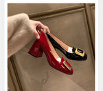 Women Pumps Fashion Square Heel Sexy High Heels Wedding Shoes Ladies Round Toe Metal Buckle Party Chunky Shoes Zapatillas Mujer