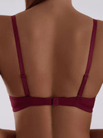 Women's Essentials Deep U Multi-Way Push Up Convertible Low Cut Plunge Bra Deep V Bra Wine
