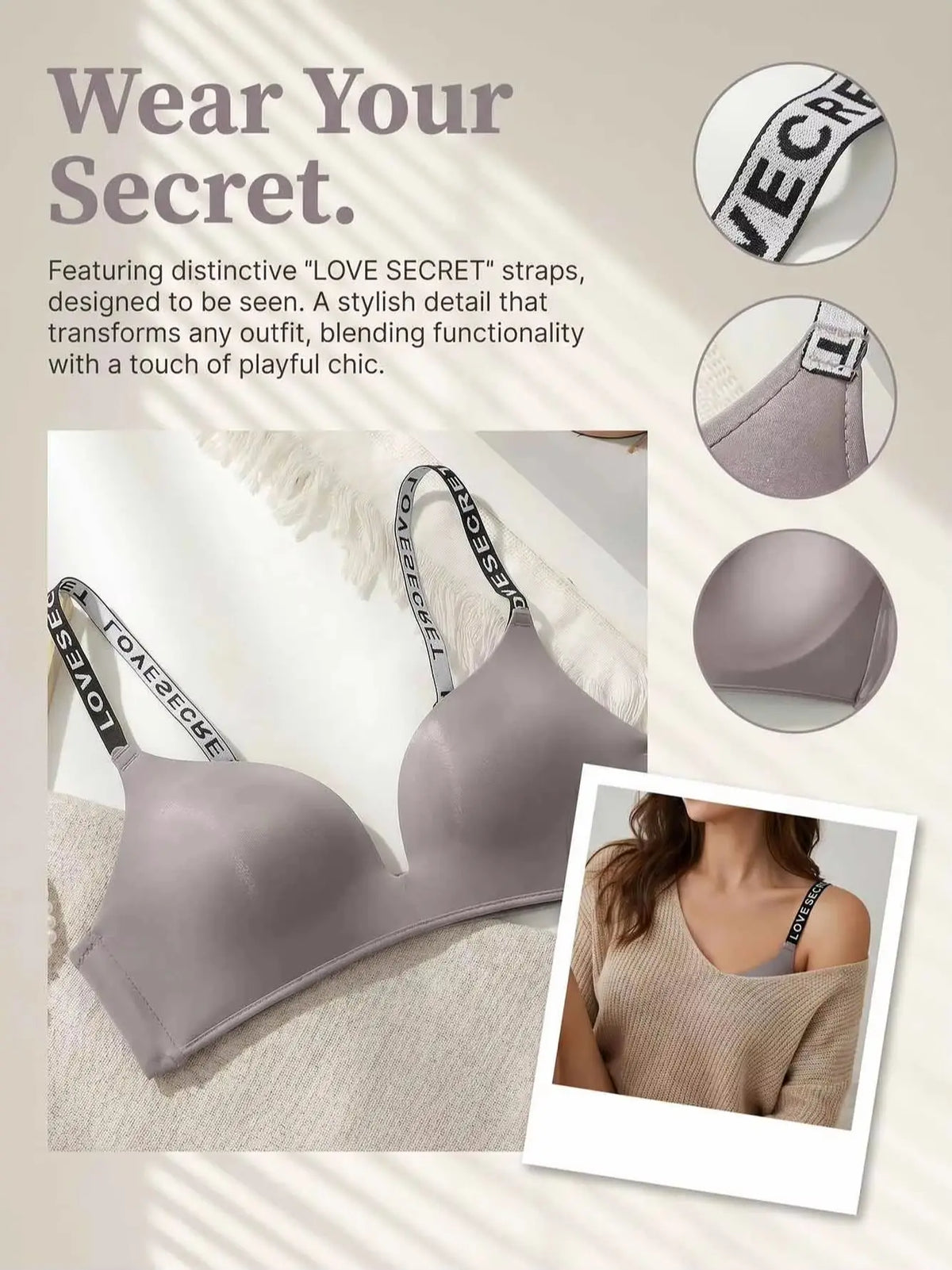 Grey Seamless Bra Women Wireless Underwireless Bralette Breathable Comfort Everyday Lingerie B2031
