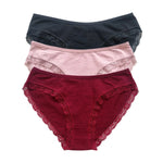 3Pcs/Set Cotton Panties Women Lace Trim Briefs Female Underpants Solid Color Soft Underwear Sexy Lingerie Intimates M-XL