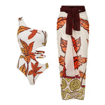 2024 Women Swimwear 2PC Cover-up Swimsuit Ruffle Solid Printed Deep V One-piece Monokini Kimono Bikini Suit Summer Beachwear