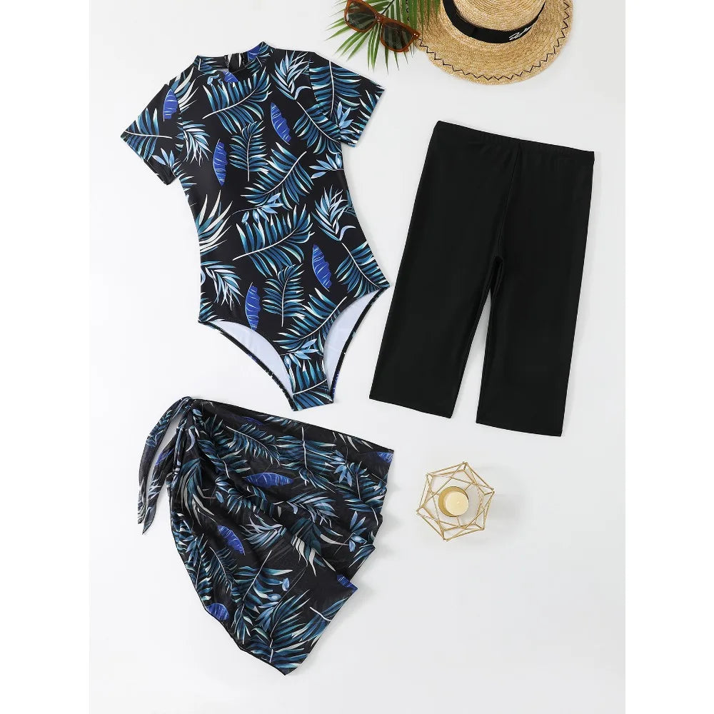 2026 Sexy Print Bathing Suit One Piece Swimsuit with High Waist Boyleg Shorts and Skirts Surf Suits Swimwear Women Beach Wear