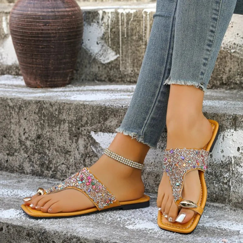 Aneikeh Elegant Sequin Rhinestone Square Toe Pinch Toe Thin High Sandals Slippers Women Mules Party Stripper Shoes