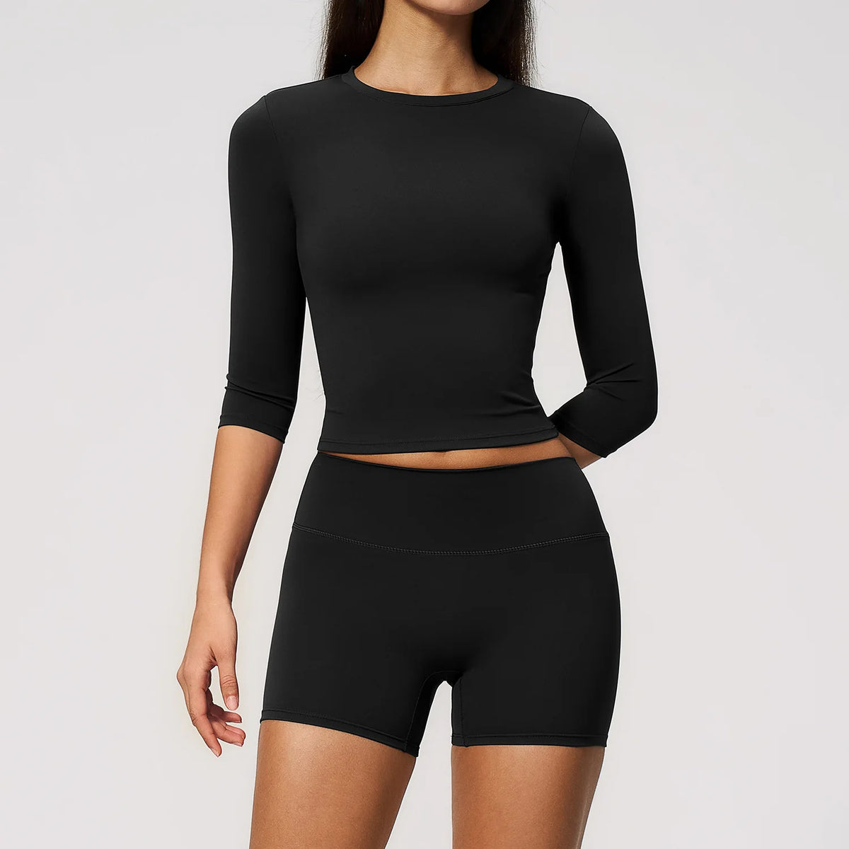 Yoga Sets Women Half Sleeve O Neck Slim Sports T Shirts High Waist Short Fitness Suit Outdoor Gym Running Workout Tracksuit