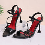 Ladies Pointed Toe Stiletto High Heel Sandals Plus Size 42 Ankle Buckle Gladiator Sandals Women Chic Woven Thin Heeled Sandalias