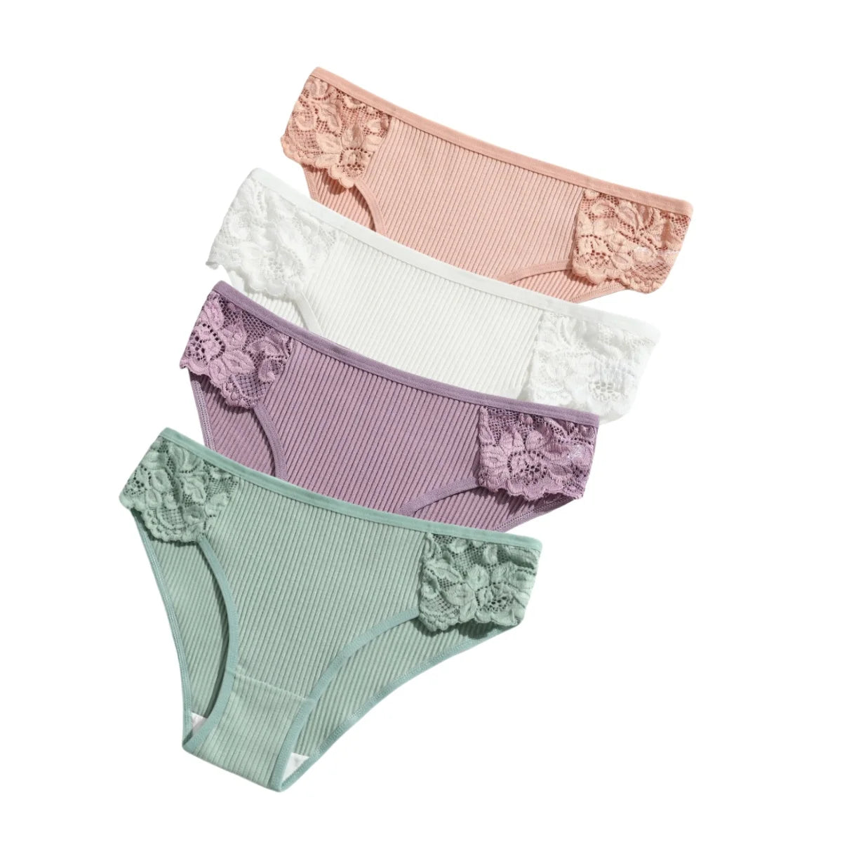 4Pcs/Set Cotton Panties Women Low Rise Briefs Breathable Underwear Solid Color Lace Trims Panty Female Underpants Sexy Lingerie