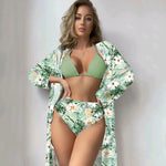 Fashionable Bikini Cover Up Three Piece Set Women Swimsuit Net Shirt High Elasticity Polyester Fabric with Chest Pad Bikinis Set